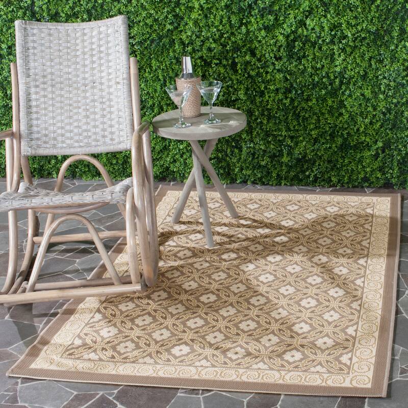 SAFAVIEH Courtyard Vernetta Lonni Outdoor Waterproof Patio Backyard Rug - 4' x 5'7" - Beige/Beige