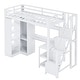 preview thumbnail 11 of 12, Metal Full Loft Bed With Desk, USB Ports, 5-Layer Shelf, Wardrobe And Stepped Stairs, White