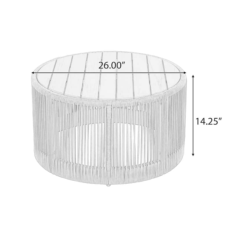 Outdoor Rattan rope & Acacia Wood Coffee Table - Patio Balcony Furniture for Garden, Yard, Balcony - Weather Resistant