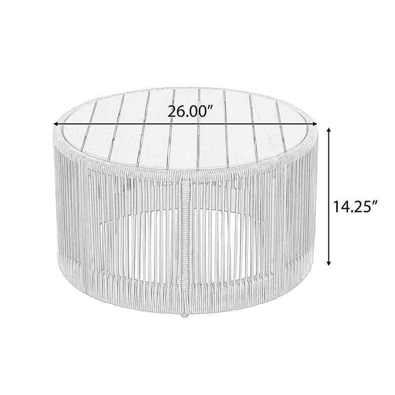 Roomfitters 31.5" Round Outdoor Coffee Table, Acacia Wood and Rattan Rope Accent Table for Patio and Balcony