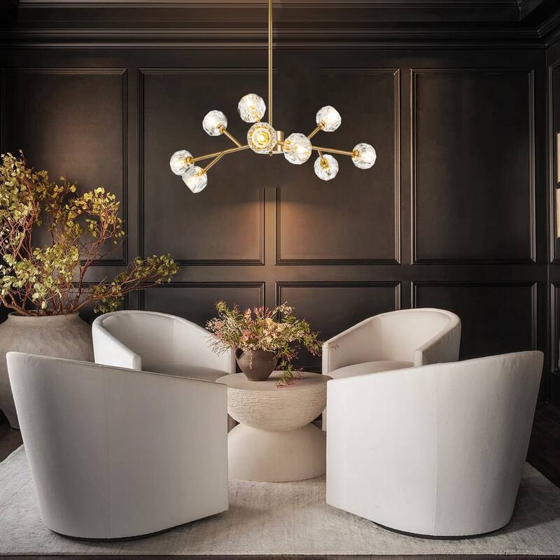 9/15/18-Light Modern Glam Gold Large Sputnik Cluster Crystal Globe Chandelier with Crystal Globe Shade