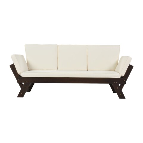 Outdoor Adjustable Patio Wooden Daybed Sofa Chaise Lounge with Cushions for Small Places