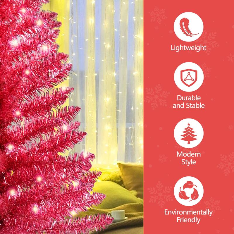 4FT Red Christmas Tree with 50 UL Lights, 122 PVC Tips - Prelit Artificial Holiday Tree for Indoor Decoration