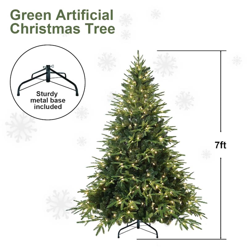 Pre-Lit Artificial Christmas Tree - Warm White Incandescent Lights, PE/PVC Branches, Metal Stand - Green