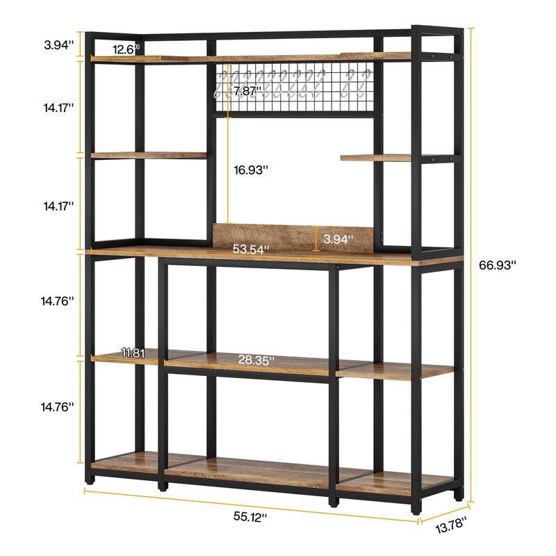 5-Tier Large Kitchen Bakers Rack, 55" Storage Shelf with 11 Hooks