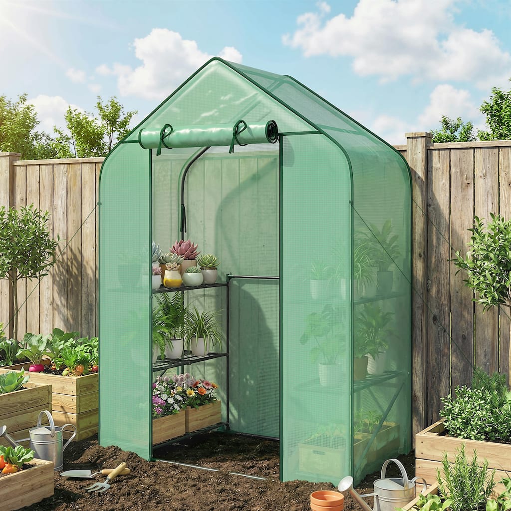 Outsunny 4.7' x 2.3' x 6.2' Small Greenhouse for Outdoors, 3 Tiers 6 Shelves, Portable Greenhouse with UV-resistant PE Cover