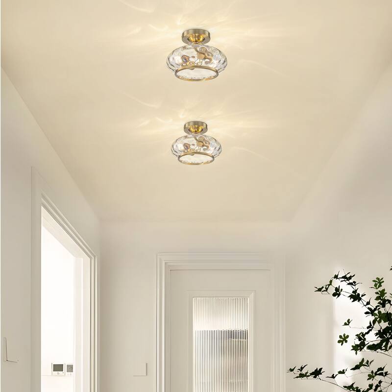 Starsky 2-Light Polished Semi-Flush Mount Ceiling Light with Hammered Glass Shade