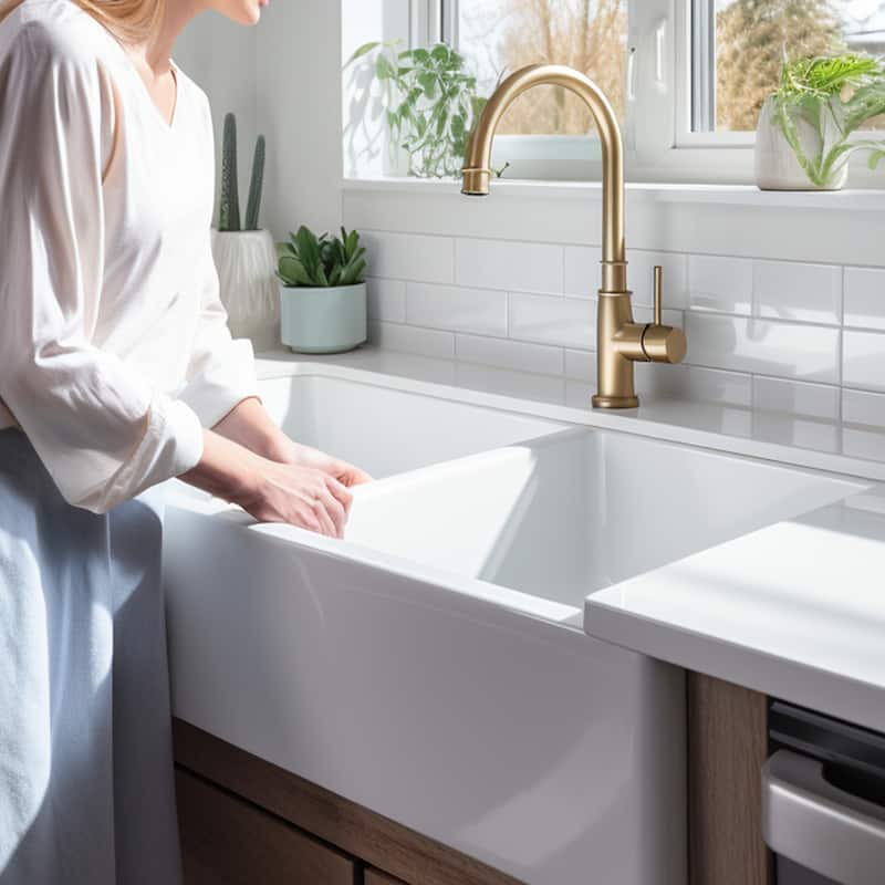 Turner Crisp White Fireclay 33" Double Bowl Farmhouse Apron Front Undermount Kitchen Sink and Drains