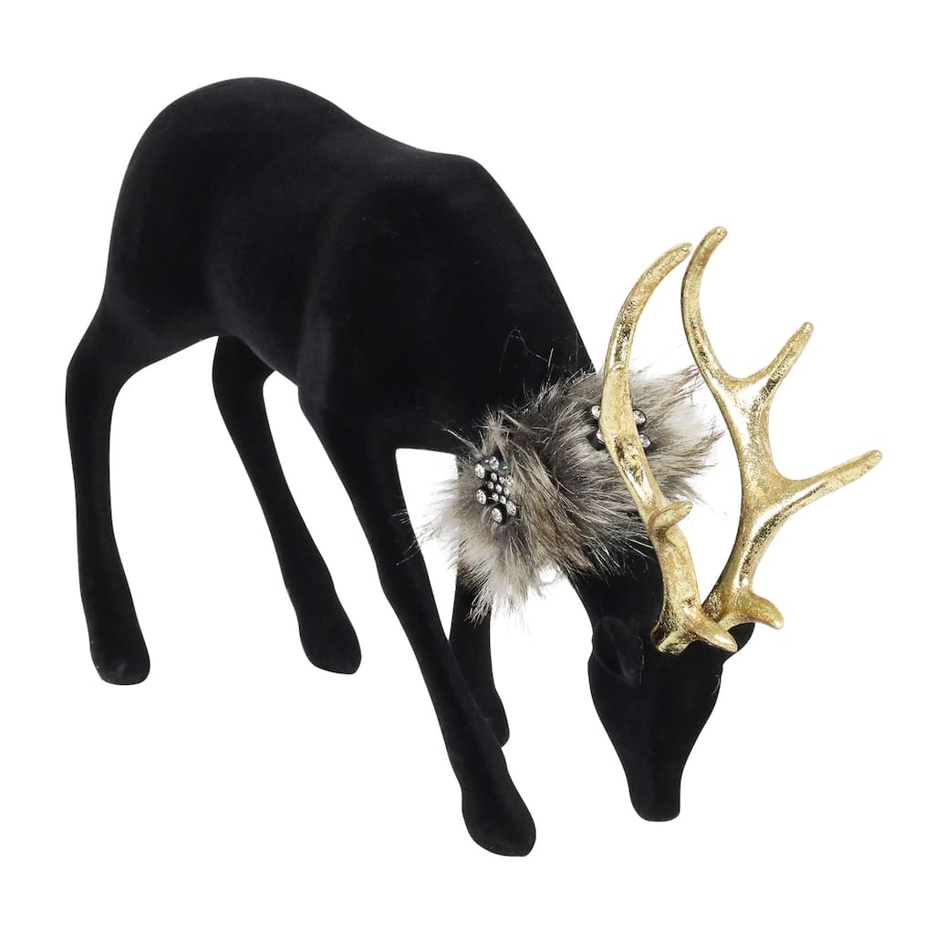 Exhart Holiday Black Velvet Grazing Reindeer Statue, 11.5 Inches