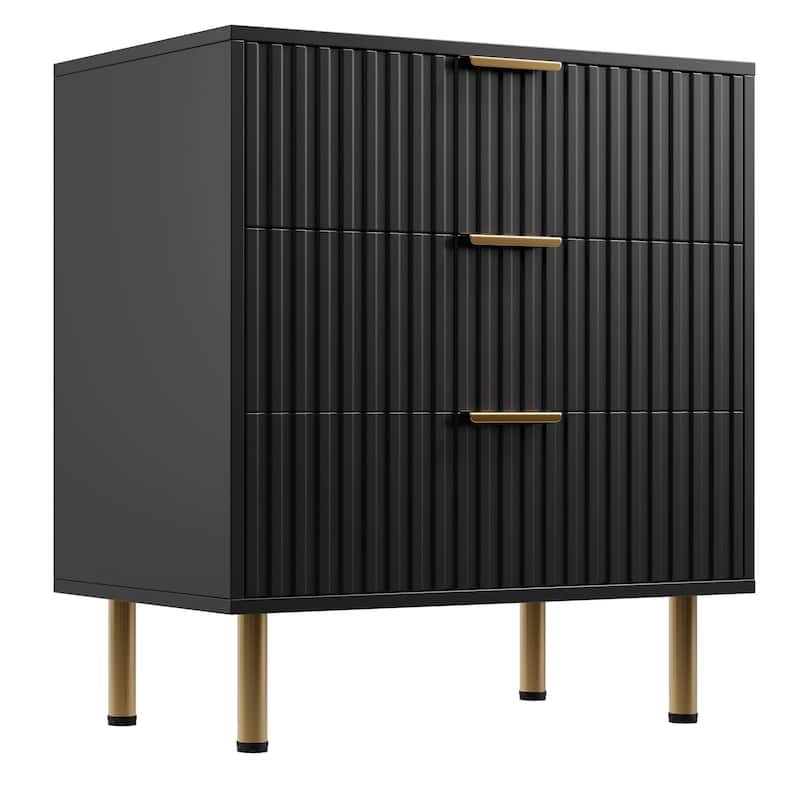 Fluted 3 Drawer Dresser for Bedroom, Modern Wooden Chest with Deep Drawers and Wide Top