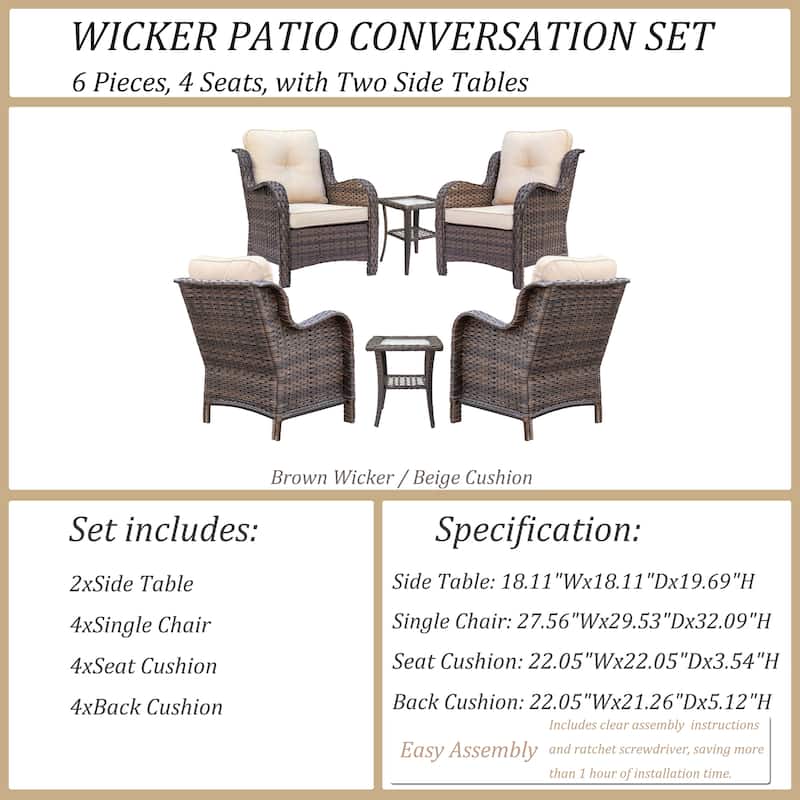 Outdoor Brown Wicker Patio Furniture Seating Sets with Beige Cushions