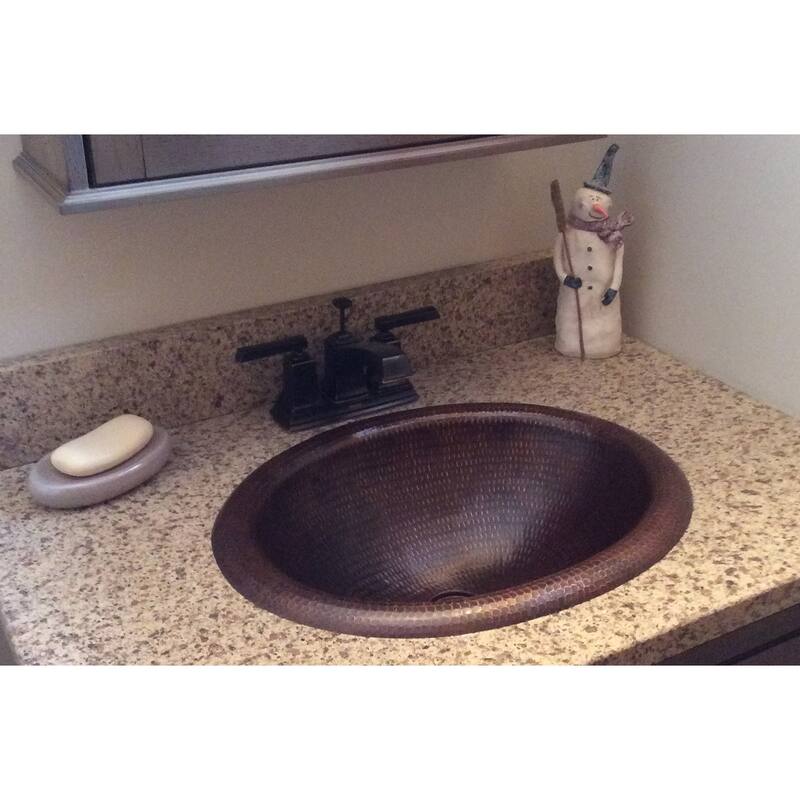 18-in Wide Rim Oval Self Rimming Hammered Copper Bathroom Sink (LO18RDB)