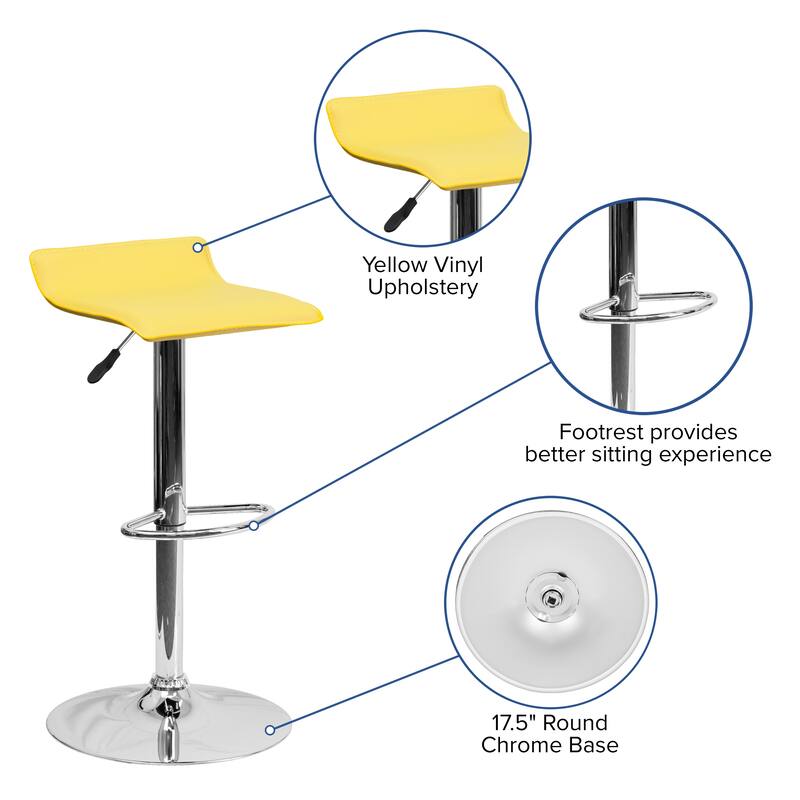 Contemporary Solid Wave Seat Vinyl Adjustable Bar Stool - 15"W x 15"D x 25.5" - 34"H - 15"W x 15"D x 25.5" - 34"H