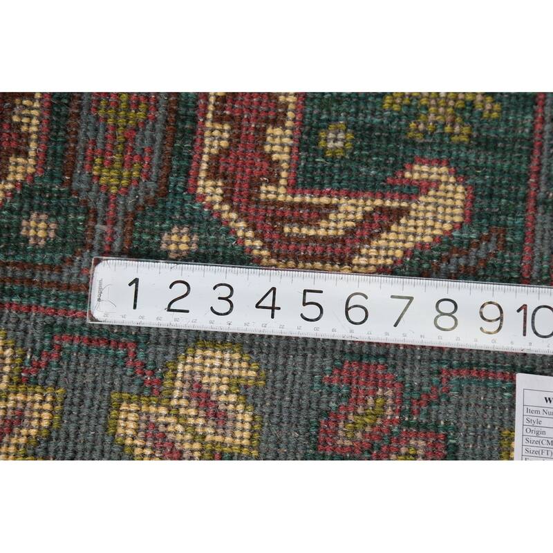 Green Geometric Kazak Indian Runner Rug Handmade Wool Carpet - 2'5"x 9'10"
