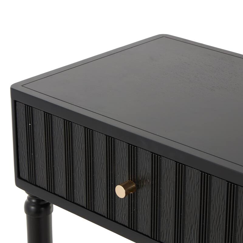 Black Wood Handmade 2 Drawer Living Room Console Table with Gold Handles