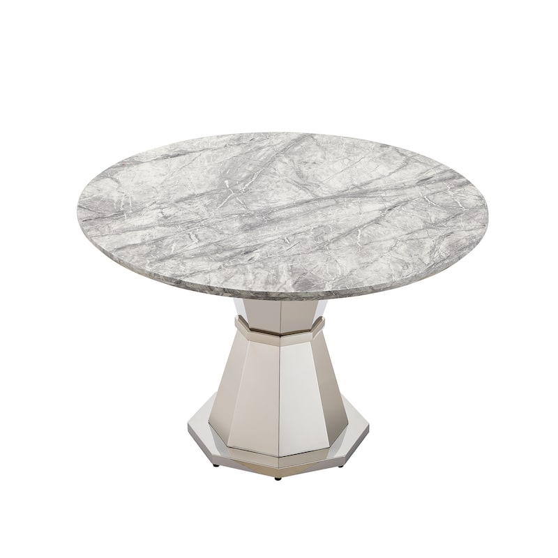 GDFStudio - Jane Series 47" Round Marble Dining Table and Stainless Steel Base for Dining Room, Kitchen