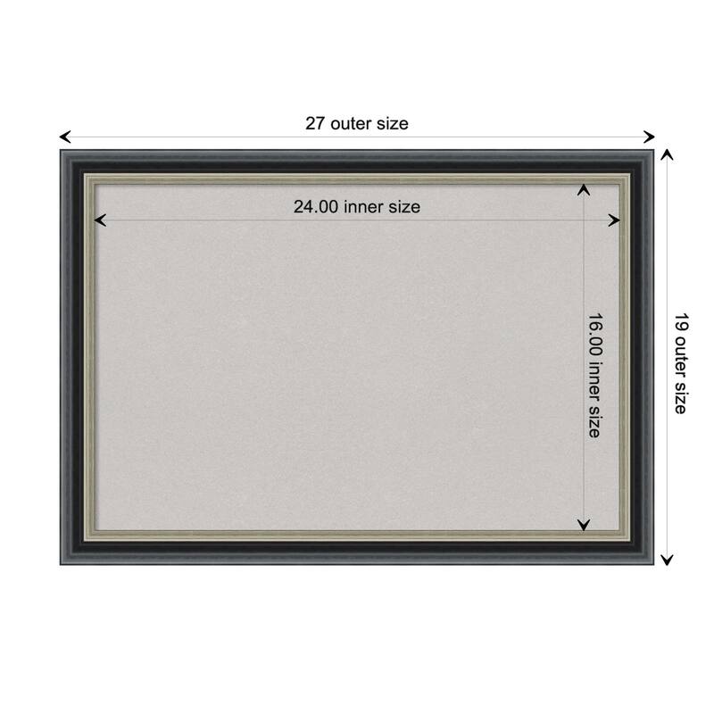 Theo Black Silver Wood Framed Grey Corkboard Bulletin Board - Board Size 24x16