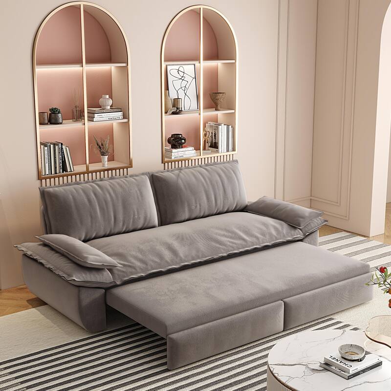 Versatile 3-in-1 Queen Size Velvet Pull-Out Sofa Bed with Chaise Lounge, Durable Steel Frame, Convertible Sleeper Loveseat