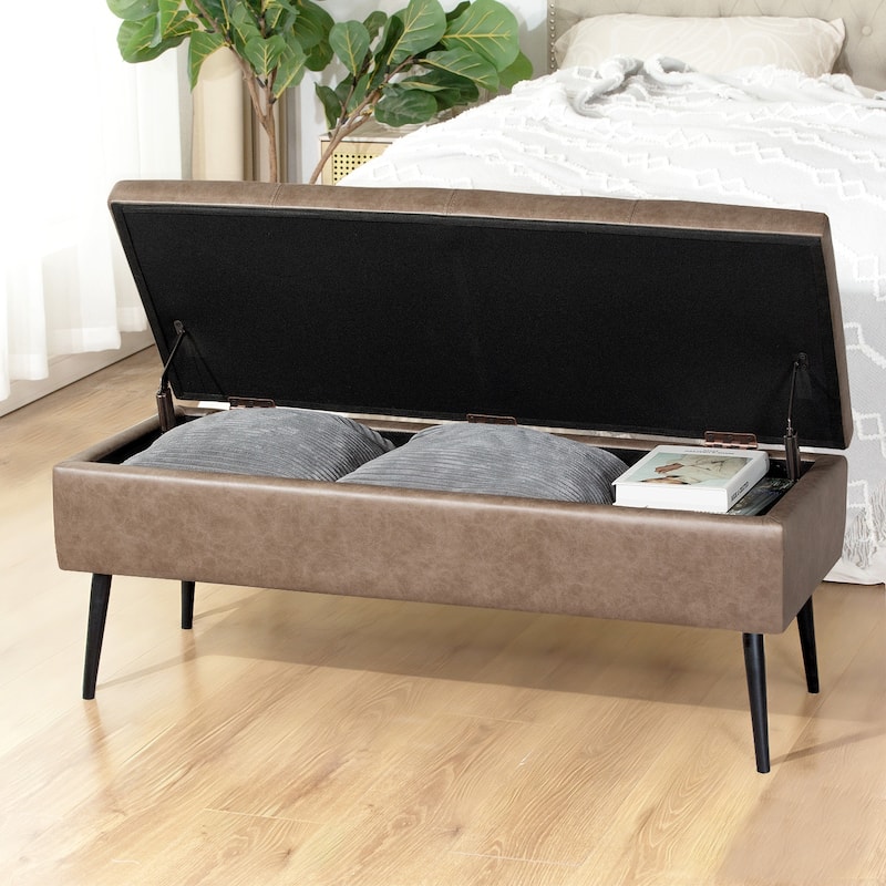 Adeco 42" Faux Leather Storage Bench with Lift-Top Lid