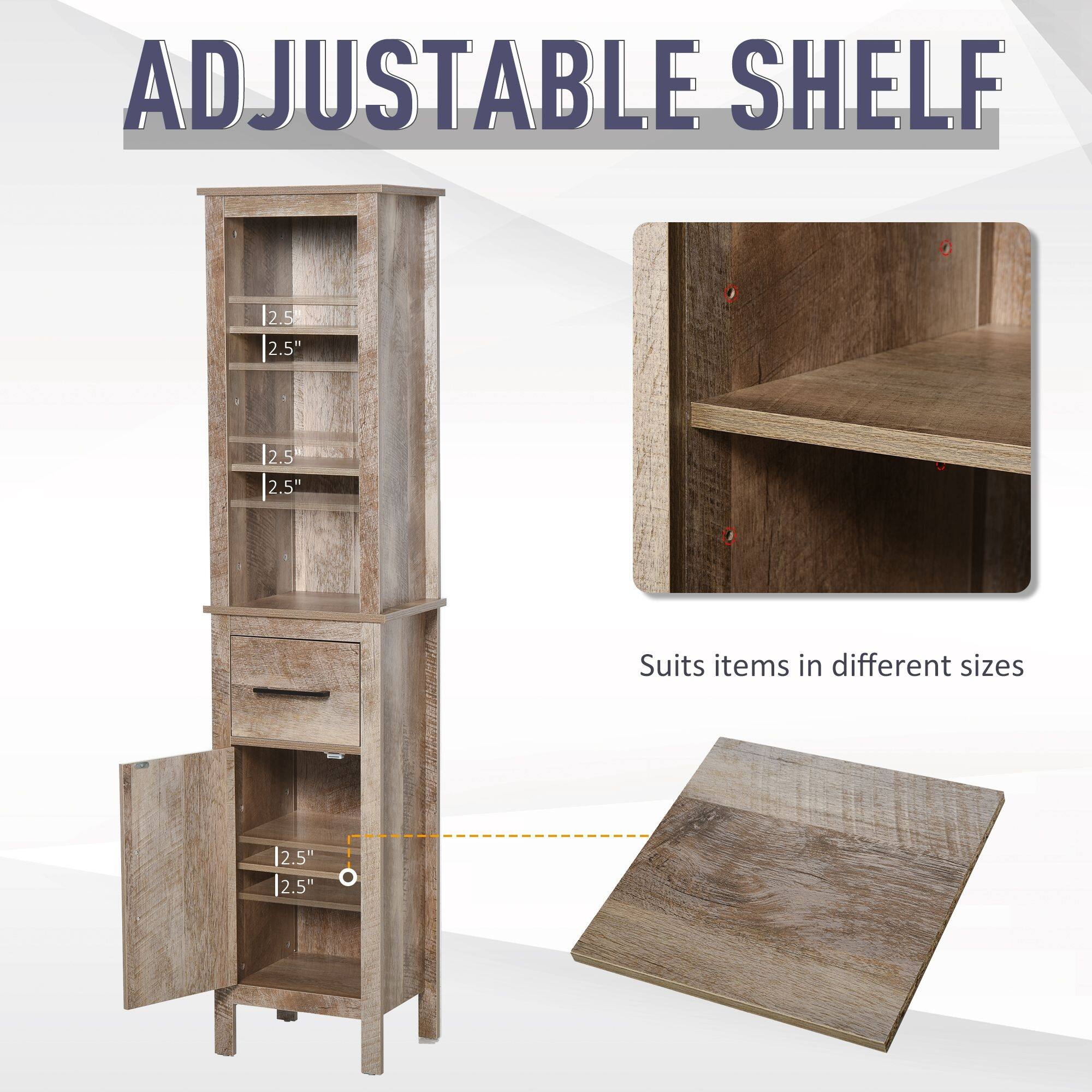 kleankin Tall Wooden Bathroom Storage with 3 Tier Open