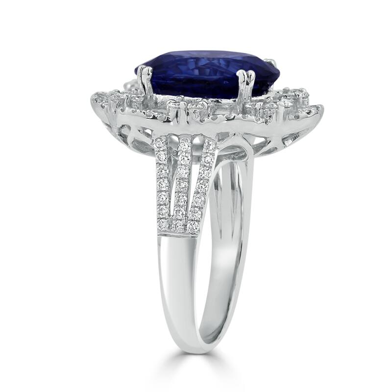 Auriya 18k Gold Vintage 7.75ct Oval Sapphire Halo Diamond Engagement Ring 1 1/4ct TDW