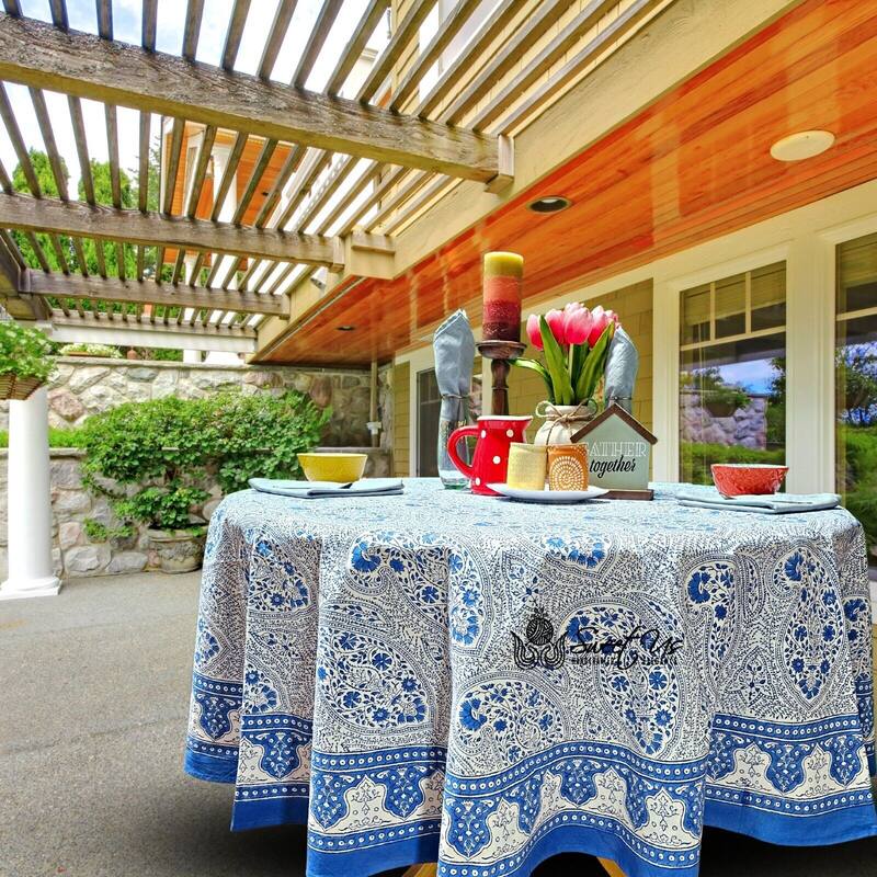 Boho Paisley Floral Block Print Cotton Tablecoth Collection