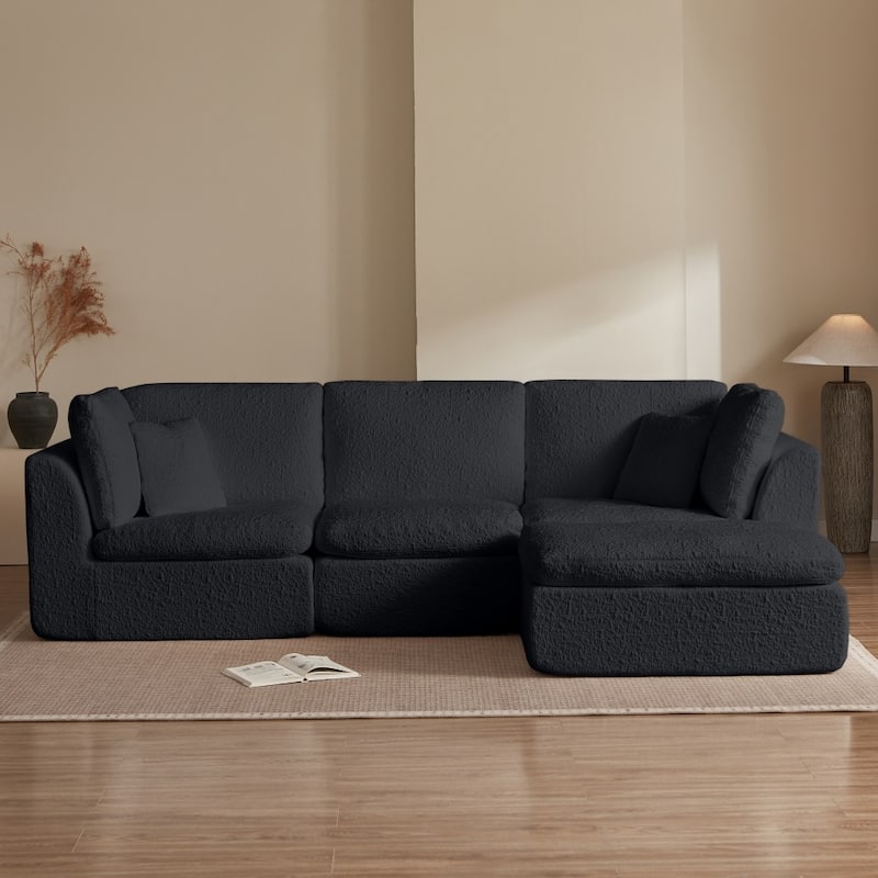 110" Convertible L-Shape 3-Seater Cloud Sectional Sofa with Ottoman