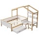 preview thumbnail 11 of 9, Full Size House-shaped Bed Frame All-in-one Bed with Drawer Desk Chair and Bookshelf White Original Wood Colored Frame for Kids