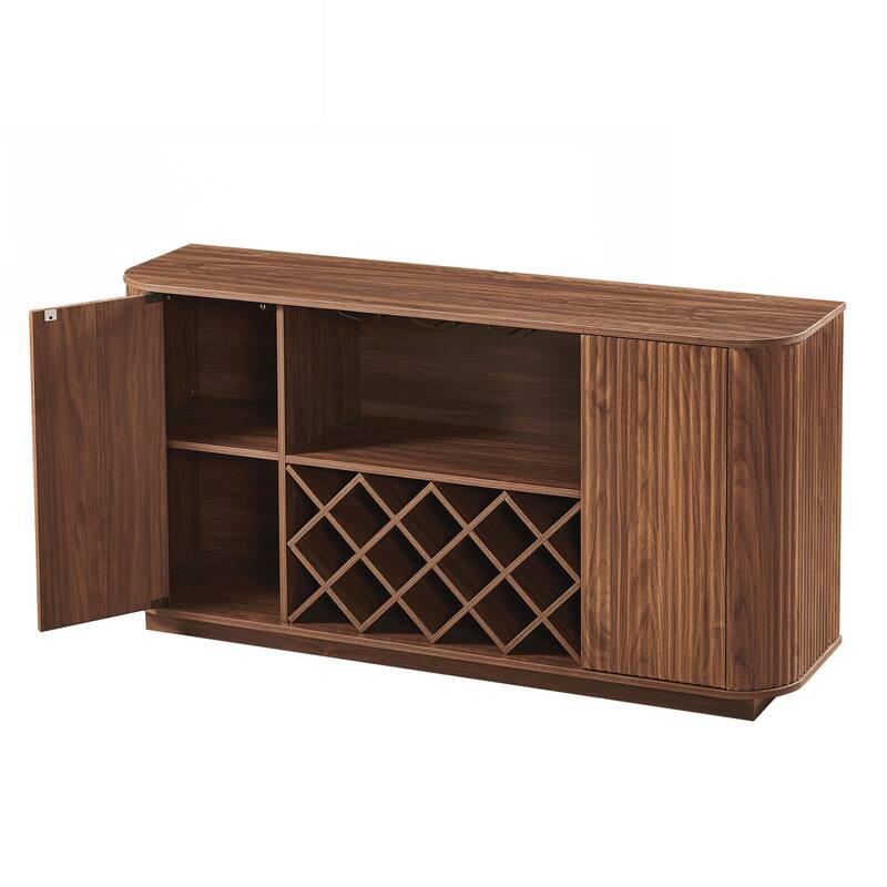 Modern Wavy Curve Sideboard-Multifunctional storage cabinet with wine rack and glassware holder