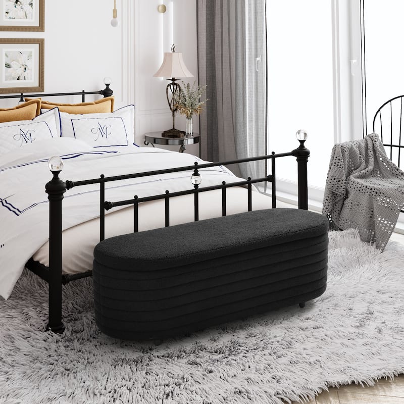 Bayville Sherpa Polyester Flip Top Storage Ottoman - 54" - Black