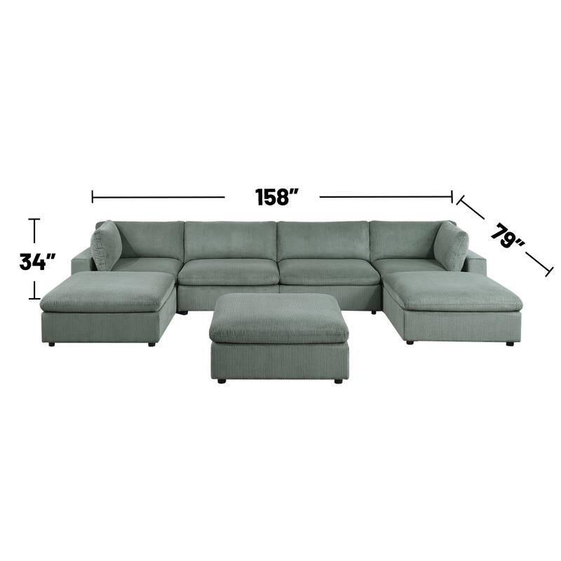 7 Piece Corduroy Upholstered Modular Sectional Sofa with Ottoman