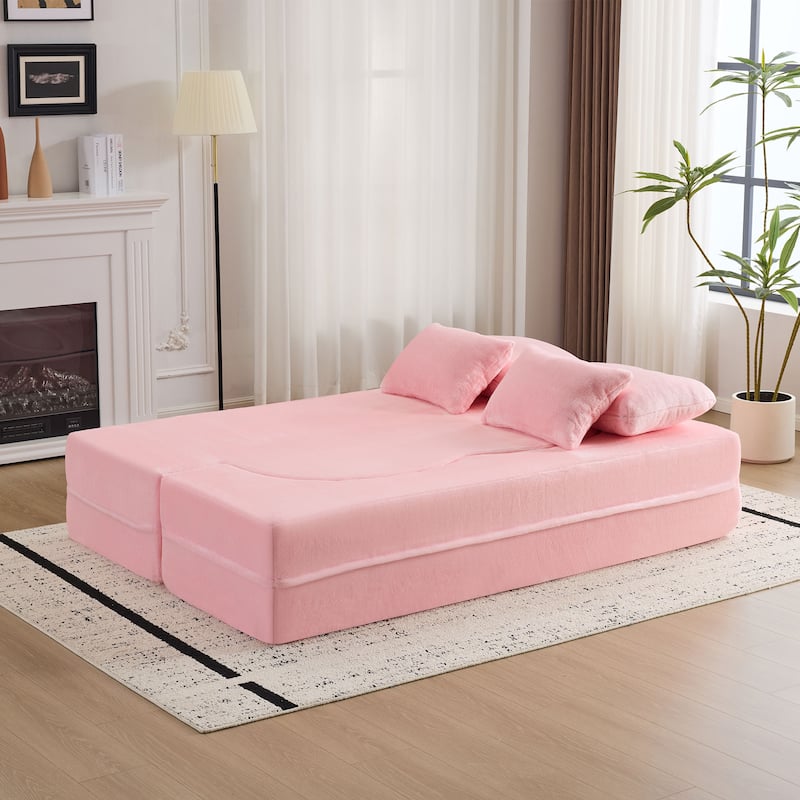 Queen Foldable Sleeper Sofa, Floor Couch Sofa Bed, High-Density Foam Convertible Lounge Sofa Loveseat