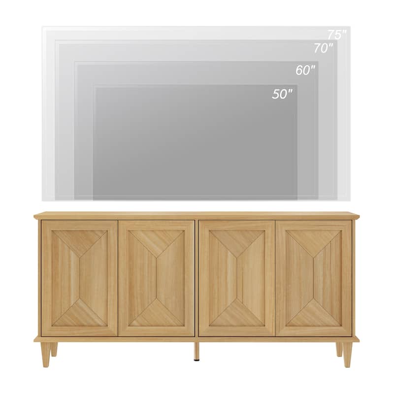Modern Farmhouse TV Stand with Handcrafted Patchwork Doors for 55-130" TVs