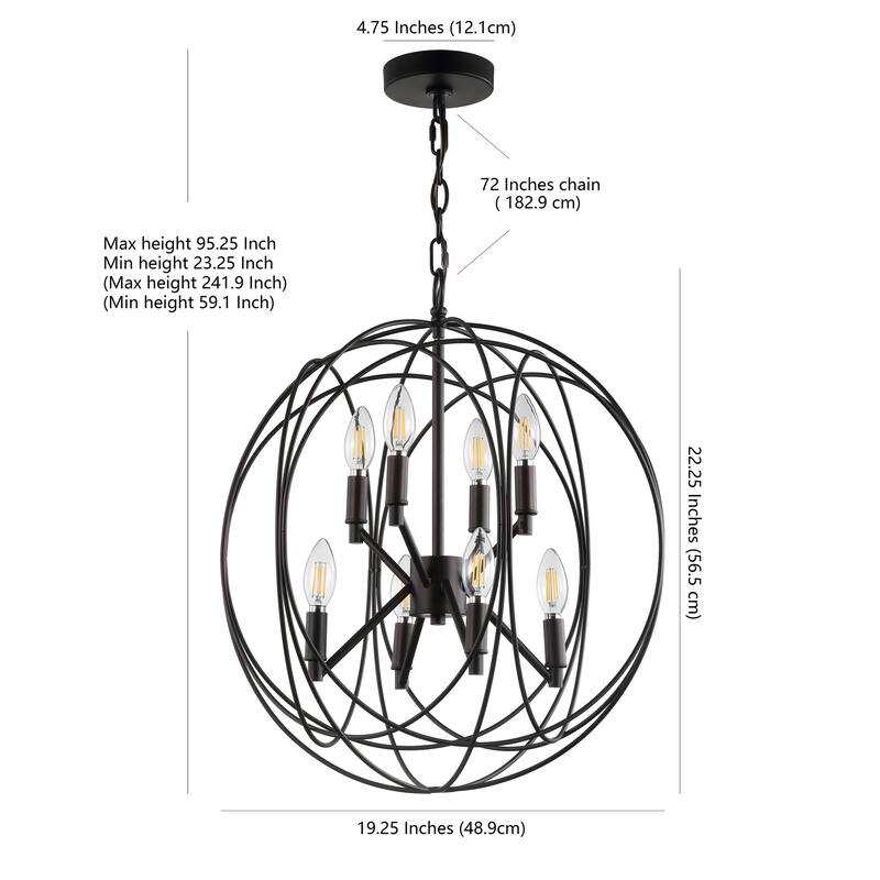 SAFAVIEH Lighting Chantale Adjustable 8-Light Led Brass Pendant - 19.3"x19.5"x26.3-98.3" - Dark Grey - 19Wx19Dx98H