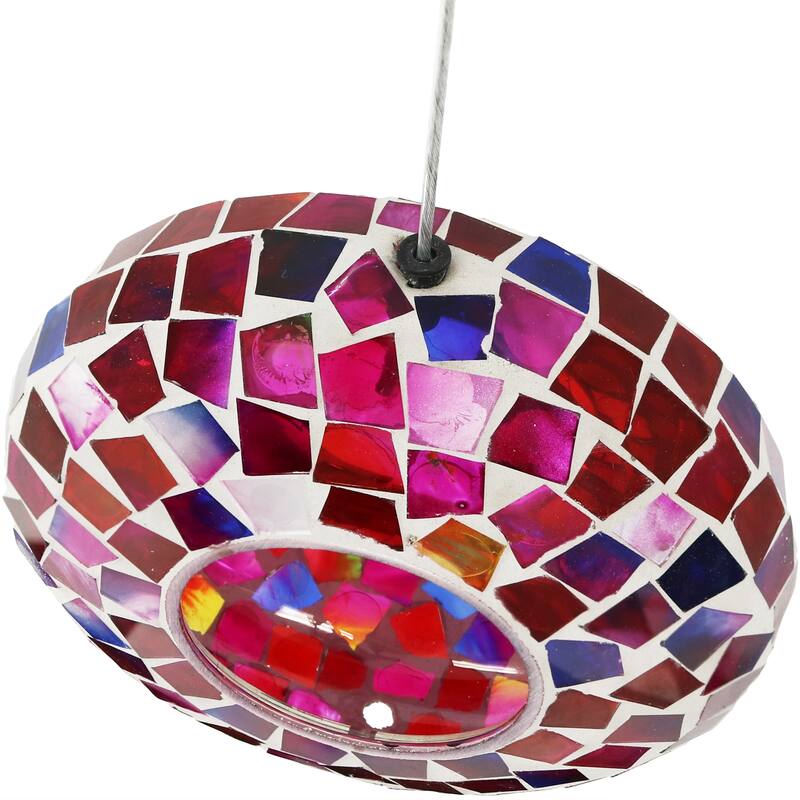 Outdoor Hanging Bird Feeder Crimson Glass Mosaic Fly-Through - 7"