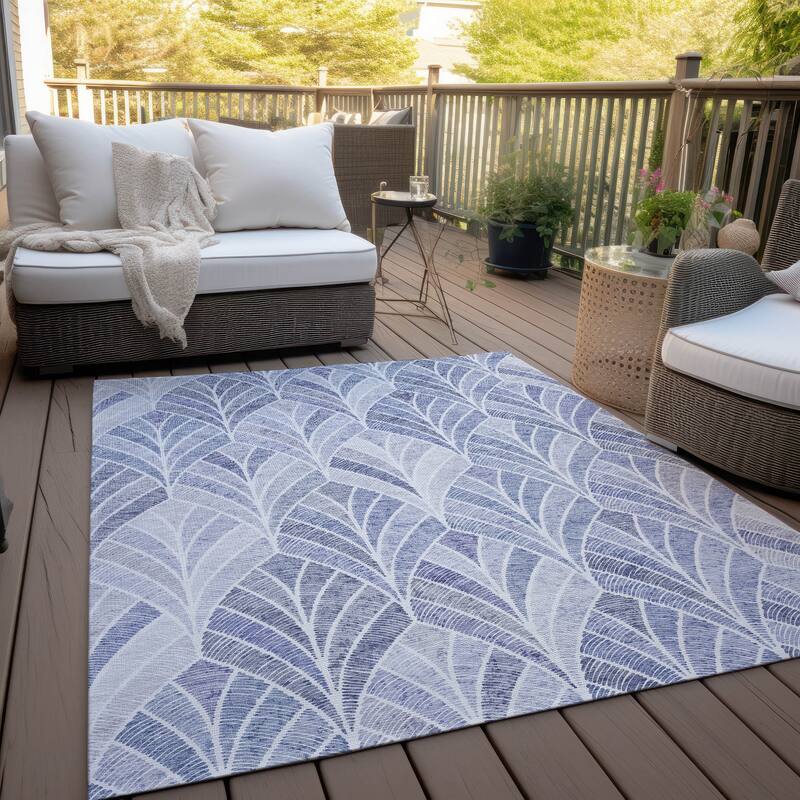 Machine Washable Indoor/ Outdoor Chantille Modern Mosaic Rug - Denim - 9' x 12'