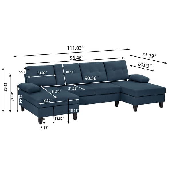 dimension image slide 3 of 5, Jarenie U-Shaped 4 Seat Sectional Sofa Couch with Double Chaise for Living Room