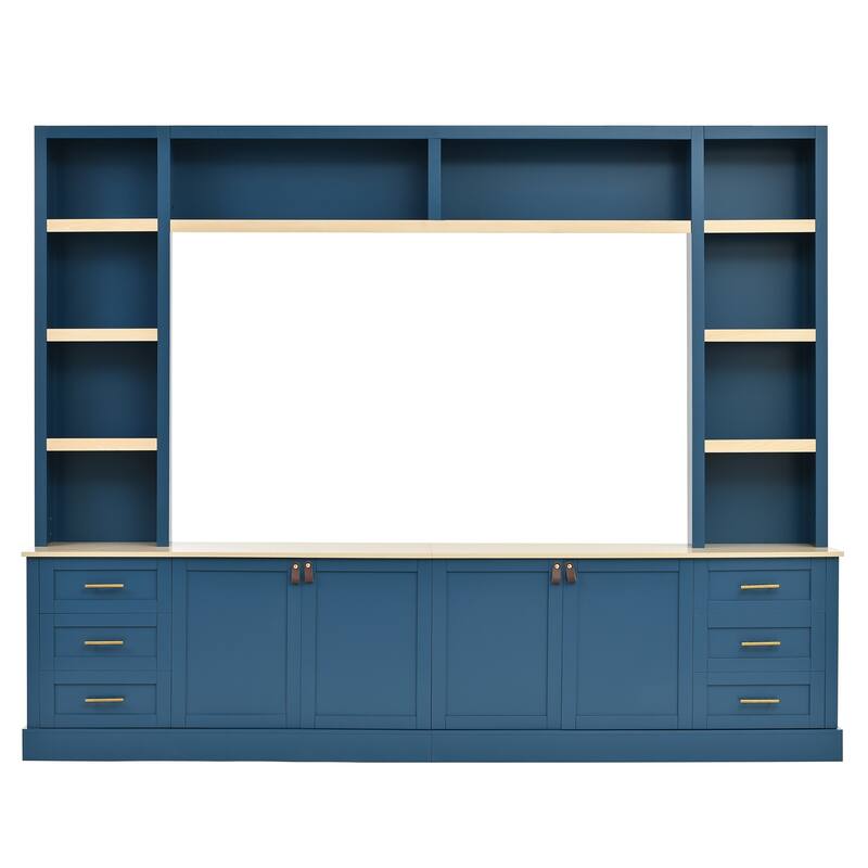 102.3" Farmhouse TV Stand with 6 Drawers & Adjustable Shelves - Entertainment Center for 75" TVs with Bookshelves