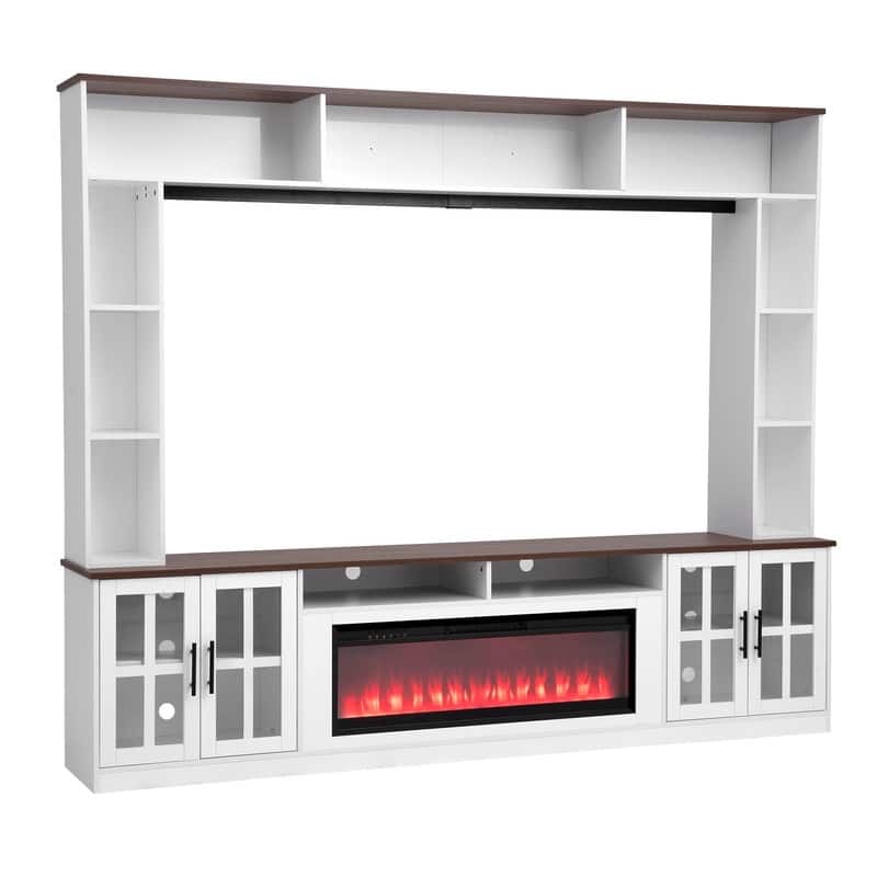 Modern 95.5" Wall Unit Entertainment Center with Bookshelves for TVs up to 80" with Electric Fireplace and Adjustable Shelves