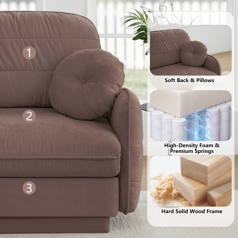 GDFStudio Alden Voss 137" Chenille Cloud 4-Seater Sofa with Quilted Back Cushions, Deep Seat