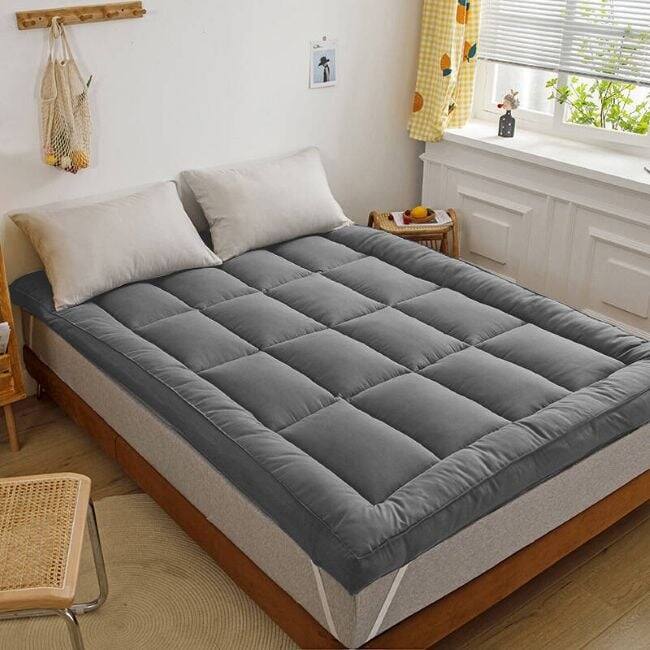 450gsm Filled Cotton Mattress Topper Cooling Breathable,Waterproof Mattress Pad - Grey - Queen