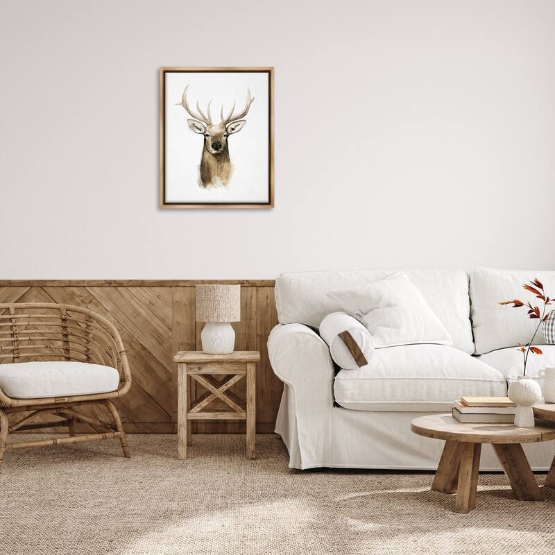 Stupell Deer Portrait Watercolor Framed Floater Canvas Wall Art Design by Grace Popp