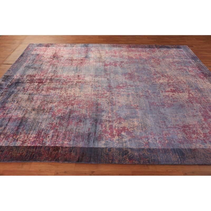 Contemporary Abstract Area Rug Handmade Indian Wool Carpet - 8'0"x 9'7"