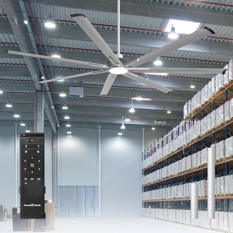 Ceiling Fan Industrial 100" Modern Silver 7-Blade LED Light