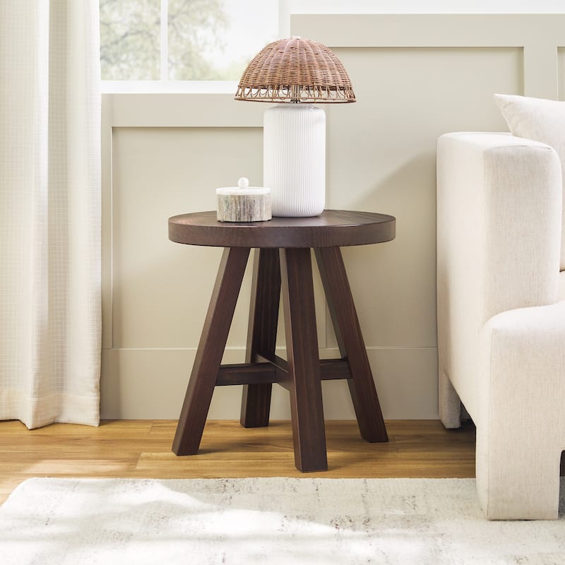 Walker Edison Modern Farmhouse Circle Solid Wood Side Table - Espresso - Wood