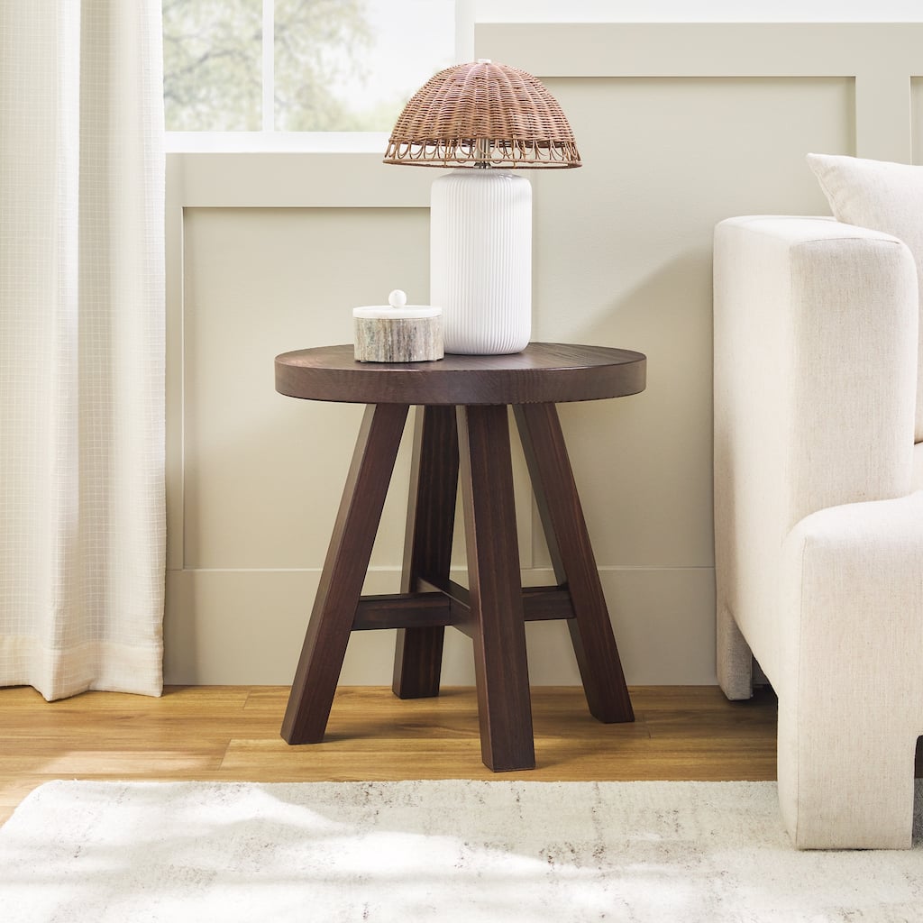 Walker Edison Modern Farmhouse Easy Assembly Circle Wood Side Table