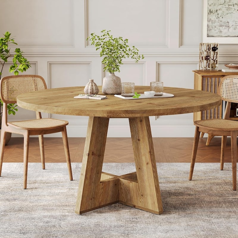 47" Solid Wood Round Dining Table, Farmhouse Kitchen Table for 4-6 - Brown