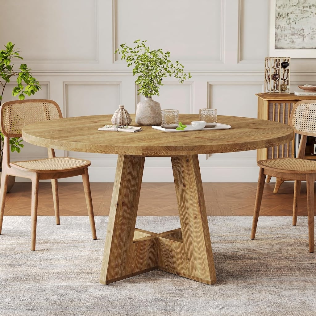 47" Solid Wood Round Dining Table, Farmhouse Kitchen Table for 4-6
