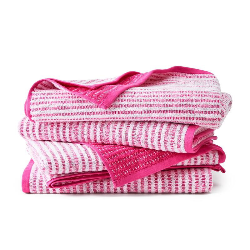 TOWN & COUNTRY PLAY 4-Piece Striped Reversible Terry Brights Bath Towel Set - 30"x58"