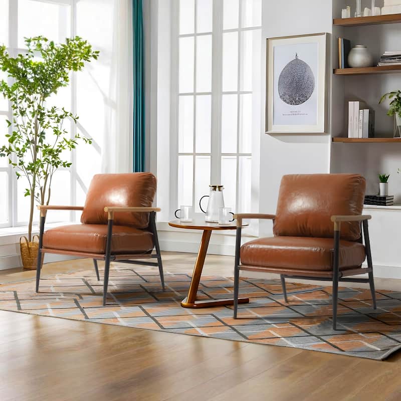 Modern Industrial Metal Frame Upholstered Accent Chair Armchair